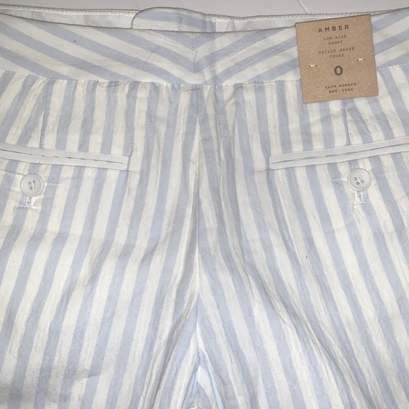 Club Monaco sz 0 light blue & white striped scalloped hem dressy short shorts - Picture 12 of 16